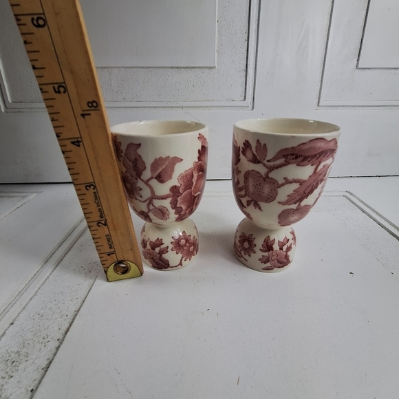 Vintage Red Pink China Egg Cups, Set Of 2 - Picture 2 of 4
